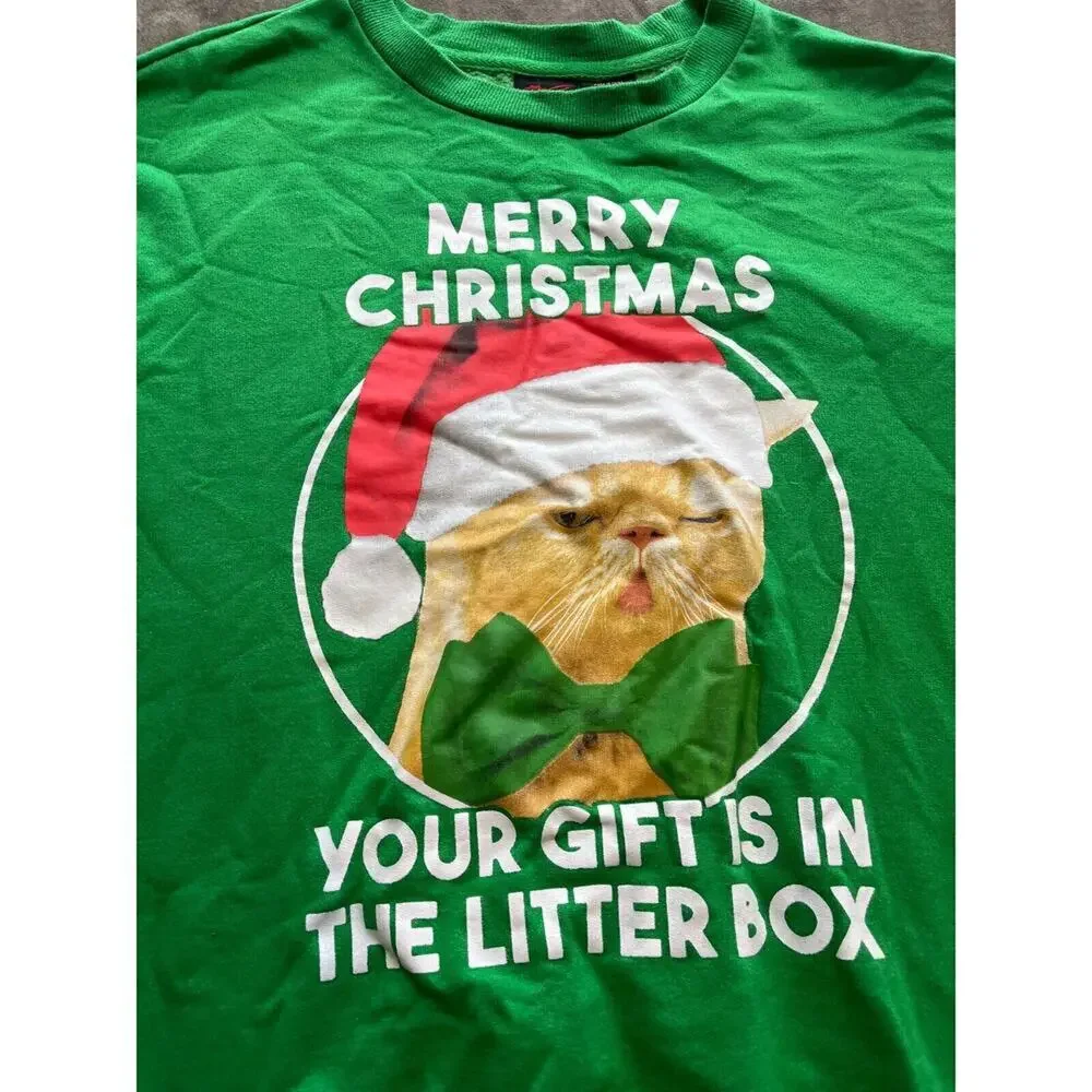 Funny Christmas Cat Graphic shirt Your Gift Is‎ In The Litter Box Adult Medium